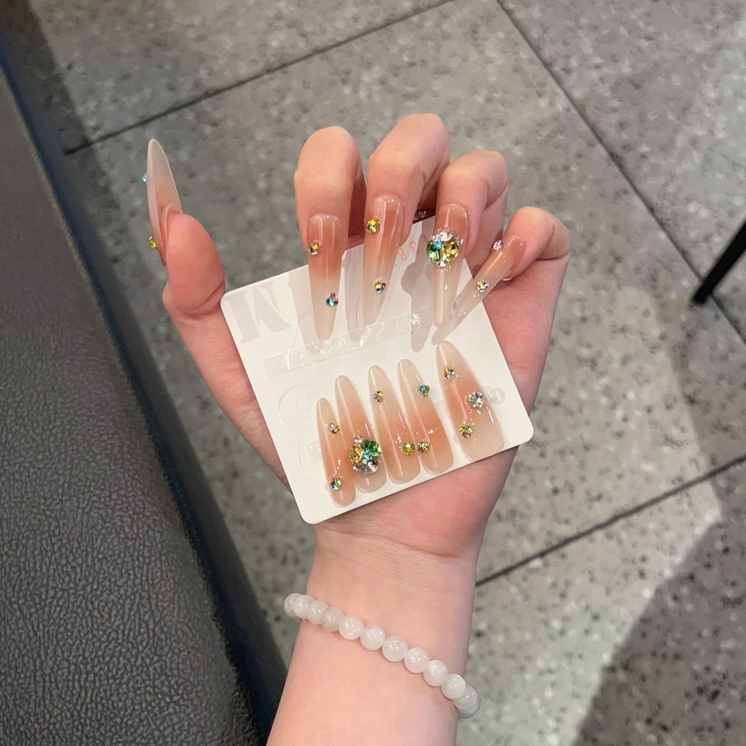 Glamorous Stiletto Press-On Nail Set with Colorful Gem Accents Kalsten