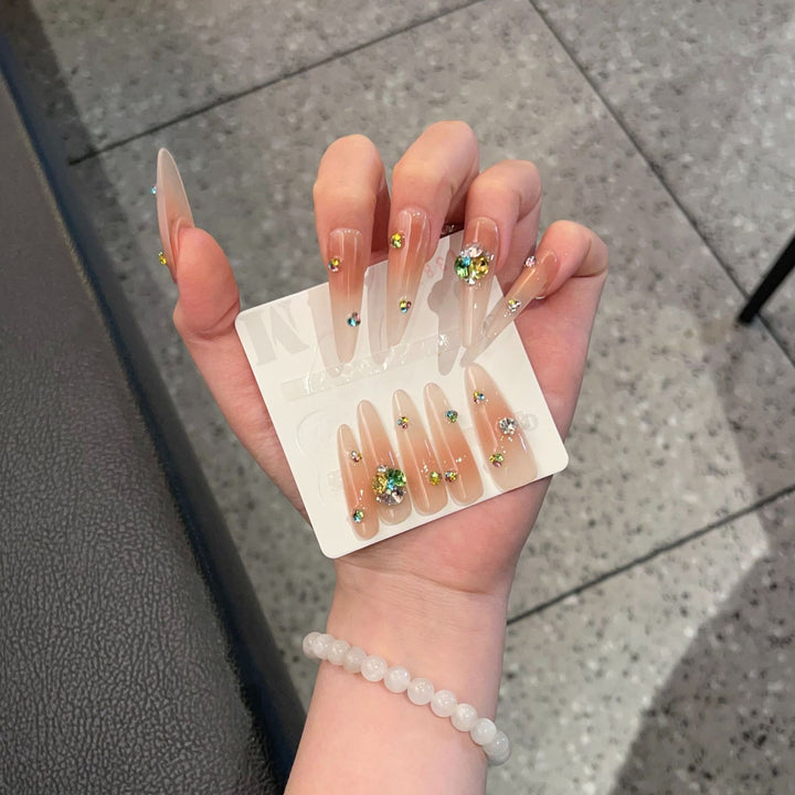 Glamorous Stiletto Press-On Nail Set with Colorful Gem Accents Kalsten