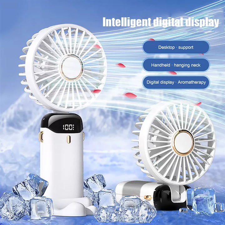 Unisex one size foldable rechargeable handheld fan with LED battery status indicator and detachable charging station Kalsten