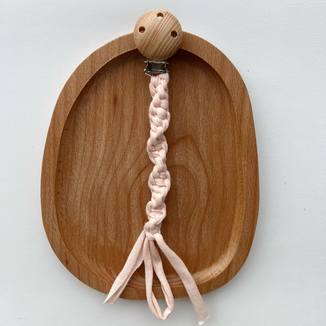 Braided Cotton Pacifier Clip with Wooden Safety Clamp