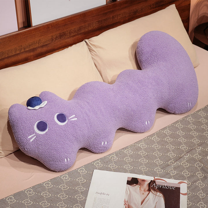 Extra-long plush neck support pillow in wavy cat shape