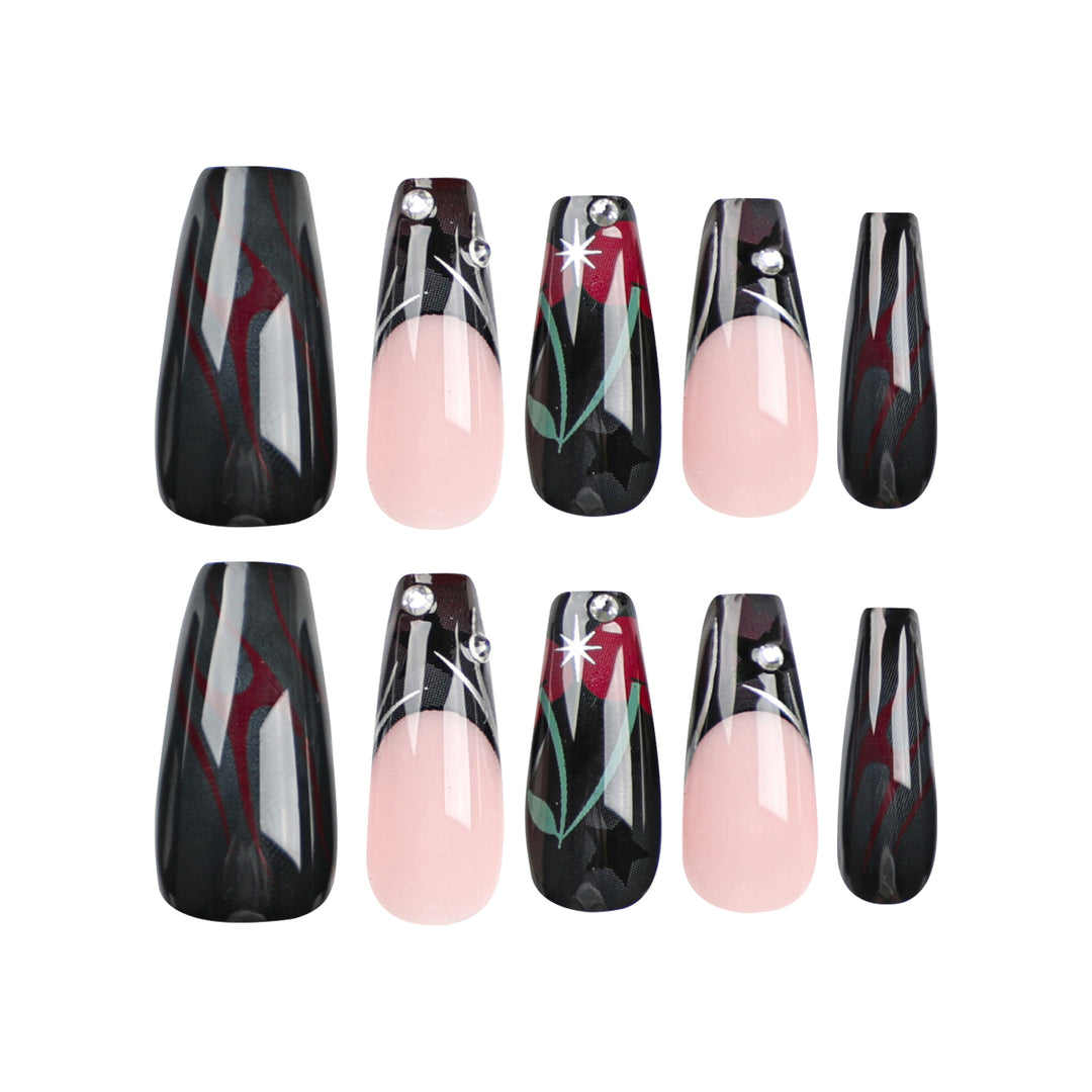 Artful nail art with elegant glitter accents and floral design Kalsten