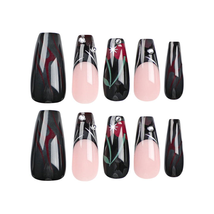 Artful nail art with elegant glitter accents and floral design Kalsten