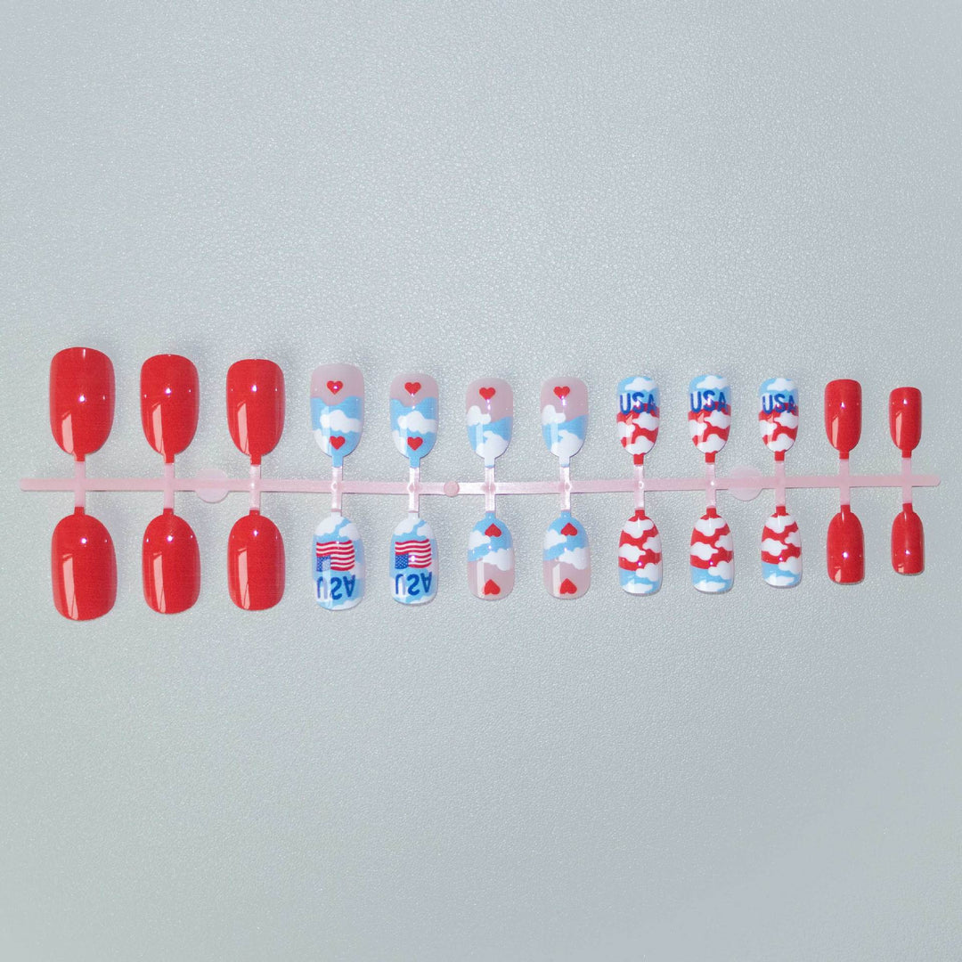 Patriotic Cloud-Themed Nail Art Set