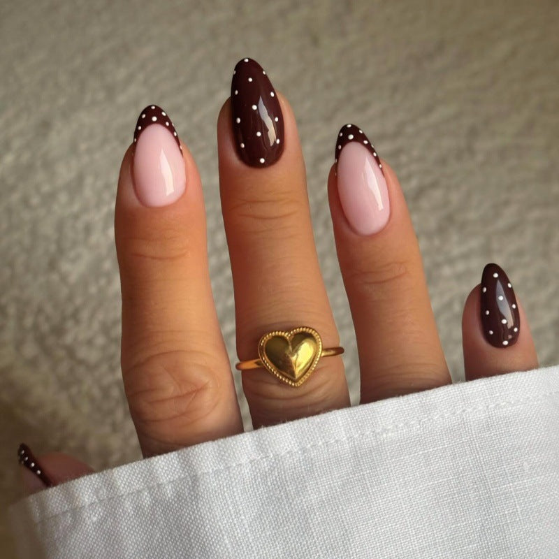 Artistic Press-On Nail Set with Heart and Polka Dot Design Kalsten