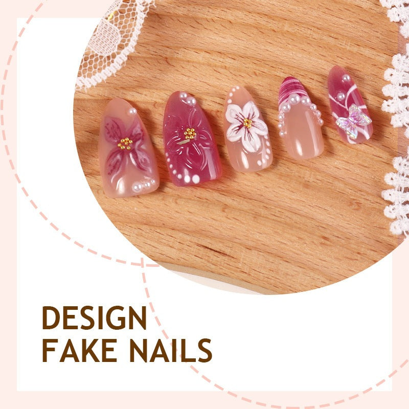 Artificial nail set with floral design and glitter accents Kalsten