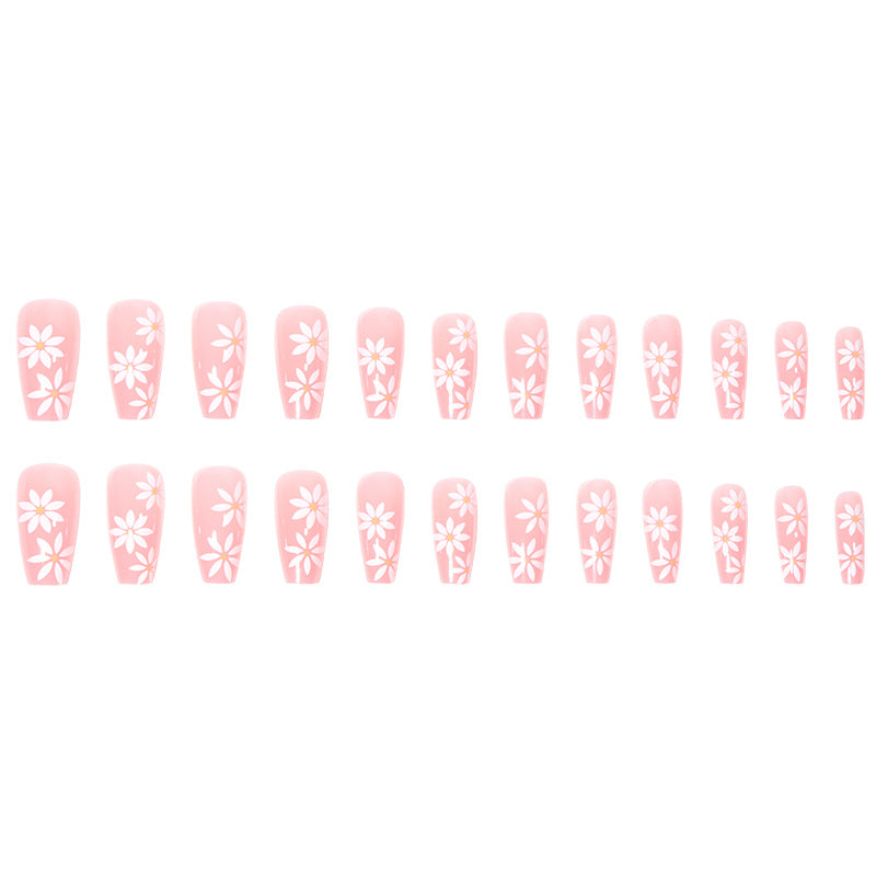 Daisy-Decorated Long Acrylic Press-On Nails Kalsten