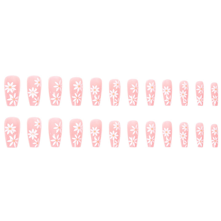 Daisy-Decorated Long Acrylic Press-On Nails Kalsten
