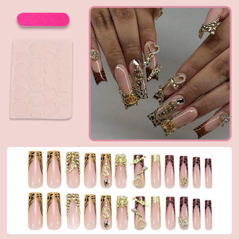 Artificial nail set with elegant golden and animal decorations Kalsten