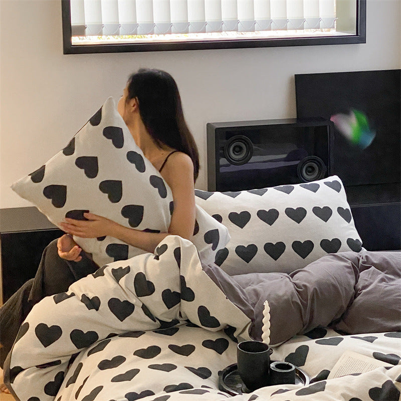 Cozy flannel bedding set with minimalistic tree pattern and reversible function