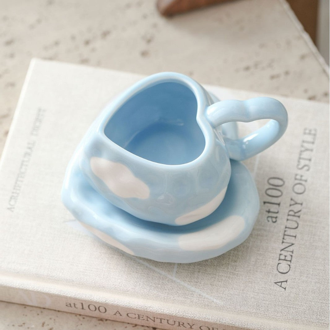 Playful ceramic heart cups with organic cloud saucer