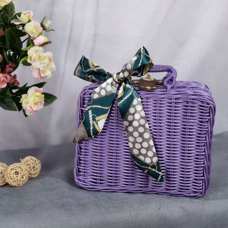 Women's braided handbag with decorative silk ribbon Kalsten