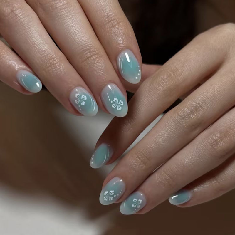 Artificial nail set with floral decorations and glossy finish Kalsten