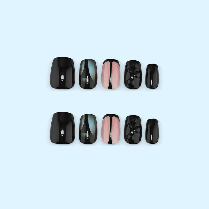 Artificial nails with elegant black and pastel accent design Kalsten
