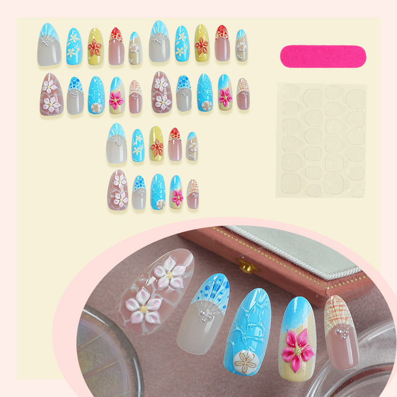 Elegant artificial nail set with floral details and glitter accents Kalsten
