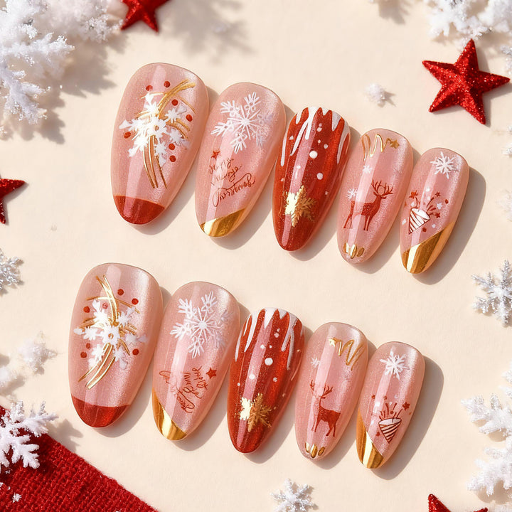 Festive Holiday Theme Press-On Nail Art Set Kalsten