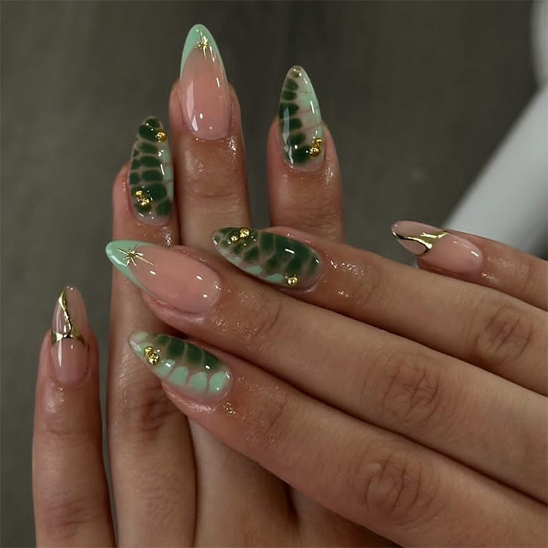 Decorative Press-On Nail Set with Unique Leaf and Ombre Designs kalsten