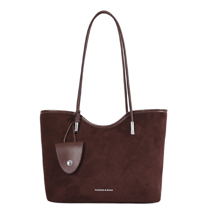 Chic Suede Tote with Decorative Pocket