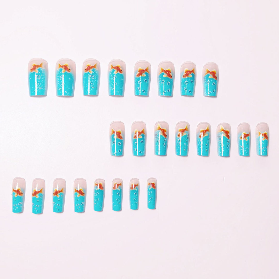 3D Fish and Bubbles Acrylic Nail Art Kalsten