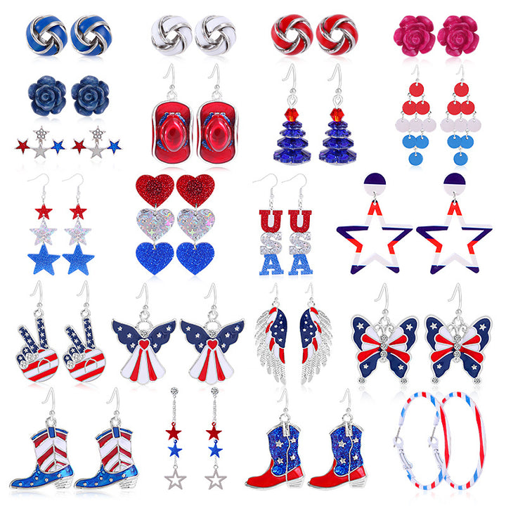 Women's lightweight star earrings with enamel flag design and fishhook Kalsten