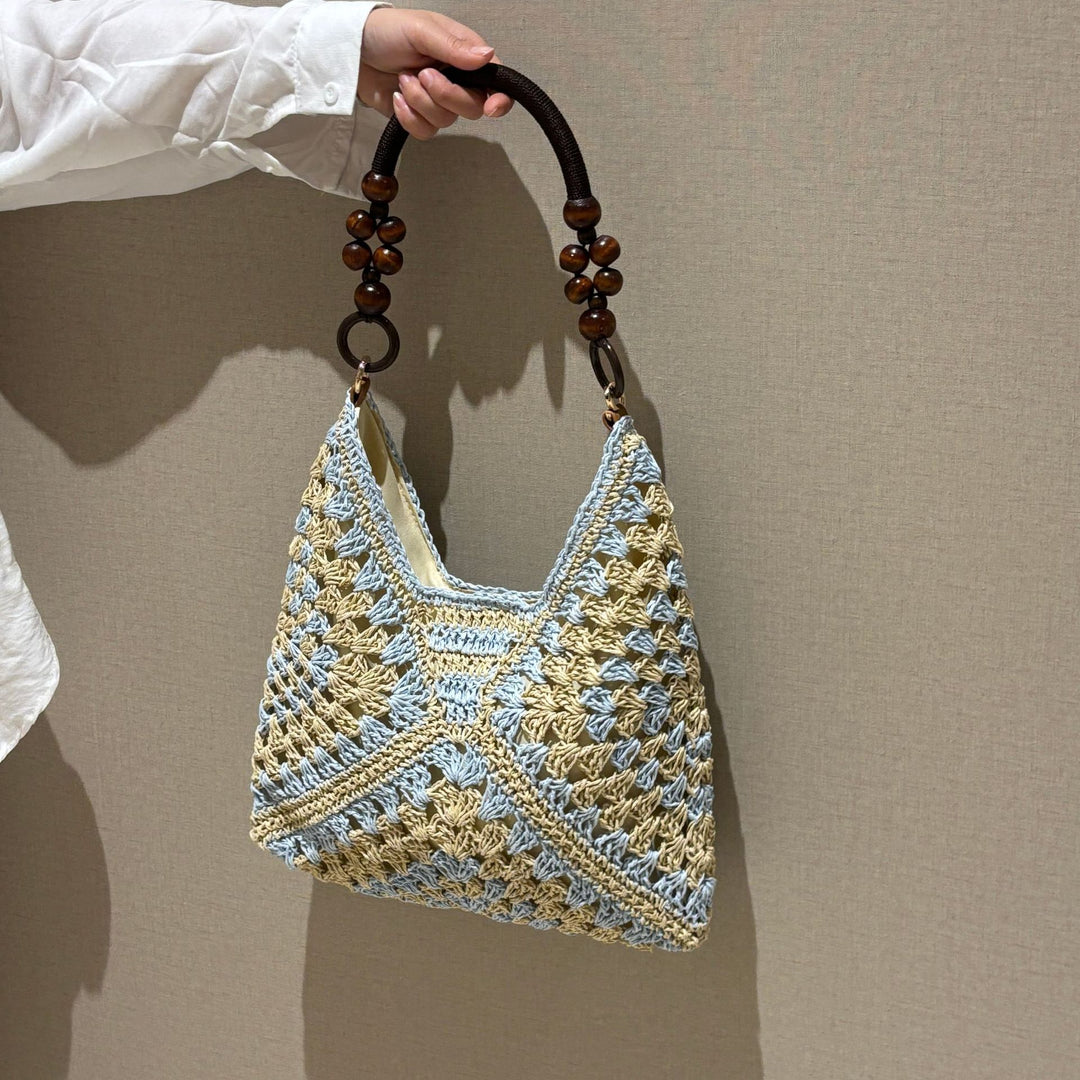Hand-knotted tote bag with wooden handles Kalsten