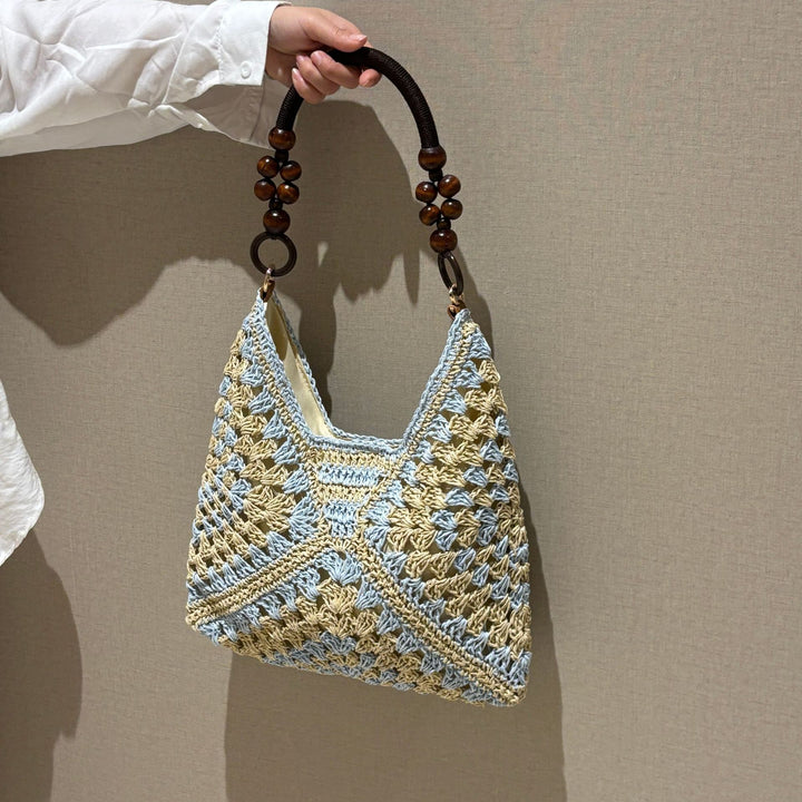 Hand-knotted tote bag with wooden handles Kalsten