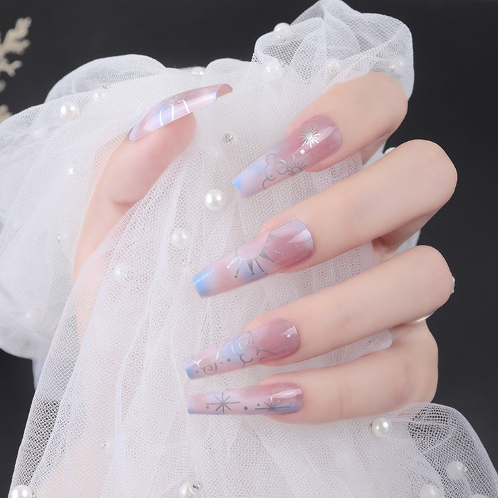 Artistic Stiletto Acrylic Nail Set with Floral and Geometric Accents Kalsten