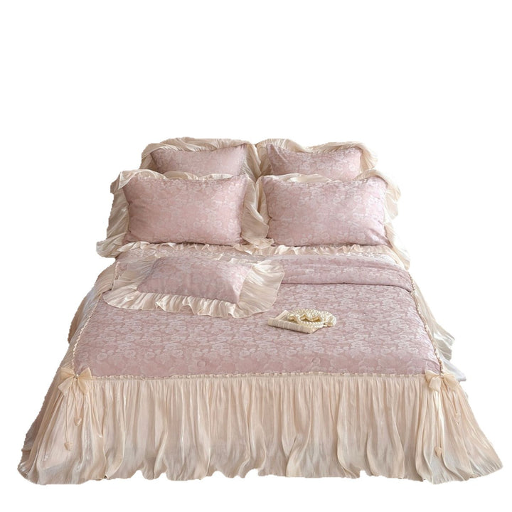 Luxurious Ruffled Bedding Set made of Satin with Duvet and Bedskirt
