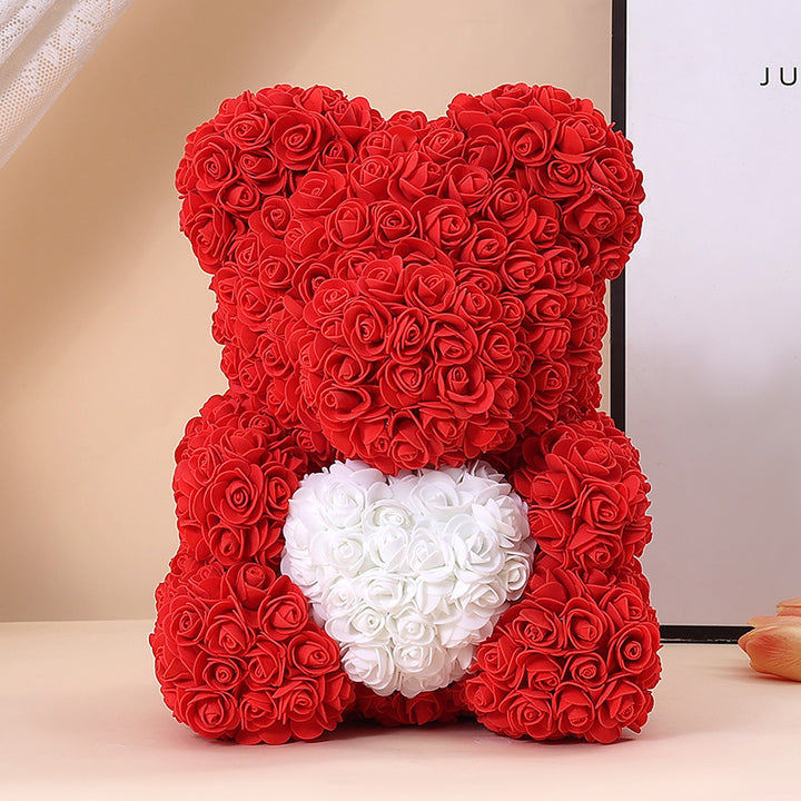 Handcrafted Rose-Foam Teddy Bear Gift Sculpture With Heart Accent
