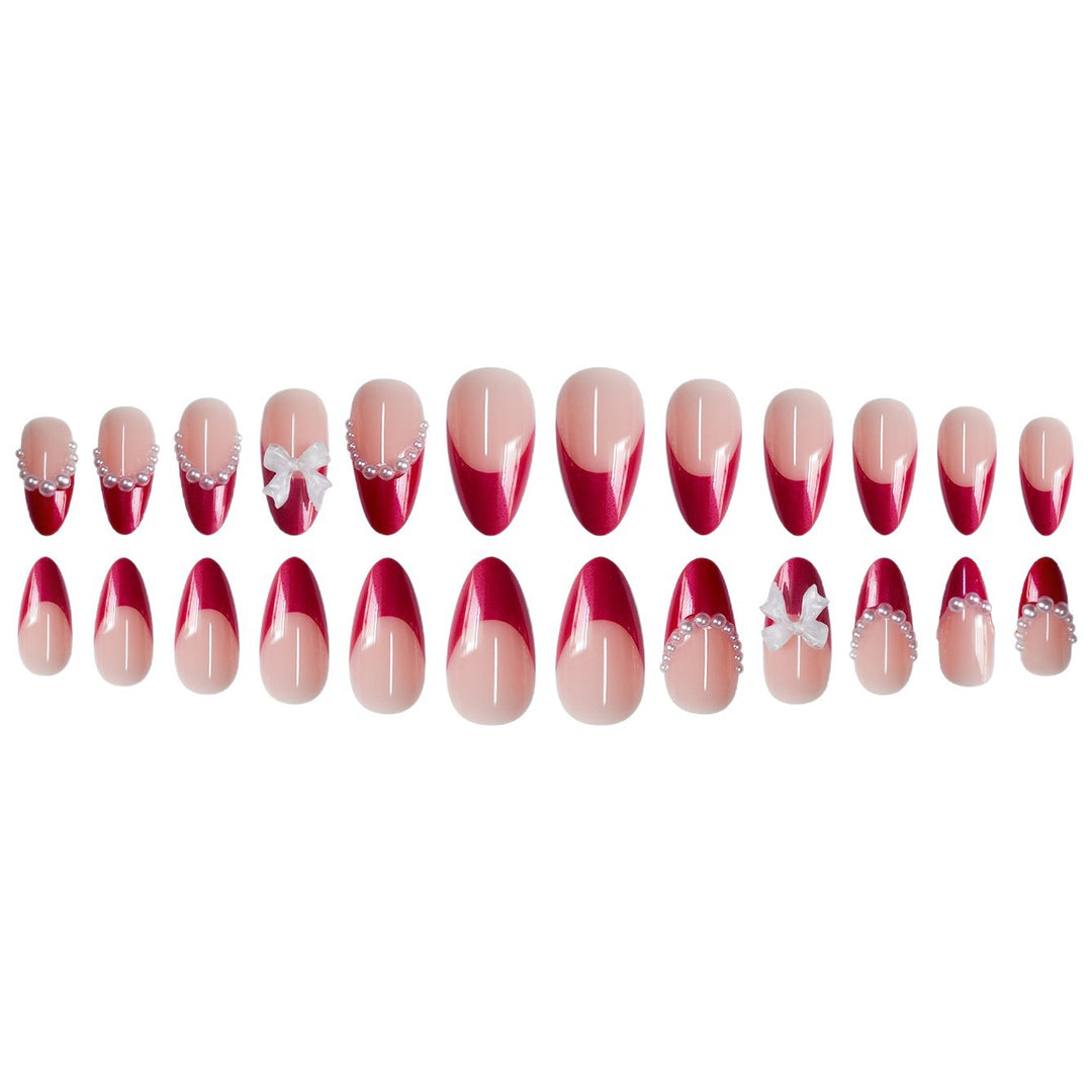 Decorative Stiletto Press-On Nails with Pearls and Bow Accents Kalsten