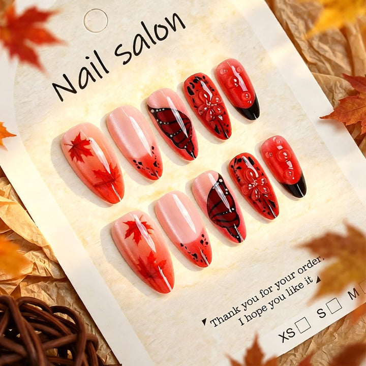 Artistic Press-On Nail Set with Cherry Blossom Design Kalsten