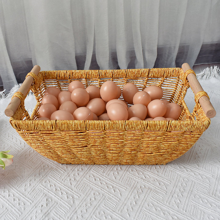Handwoven Storage Basket with Wooden Handles Kalsten