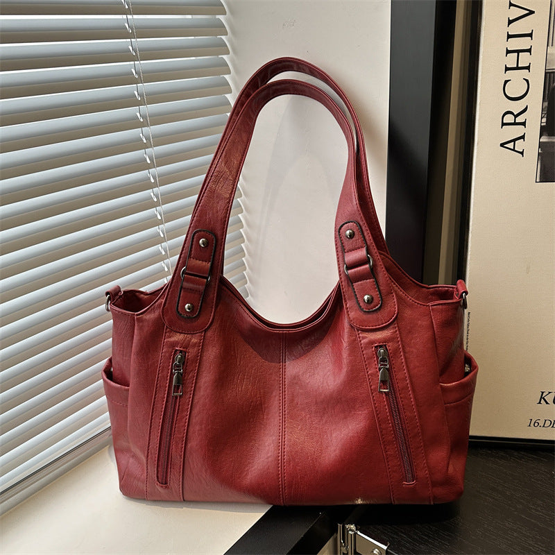 Functional Leather Shoulder Bag