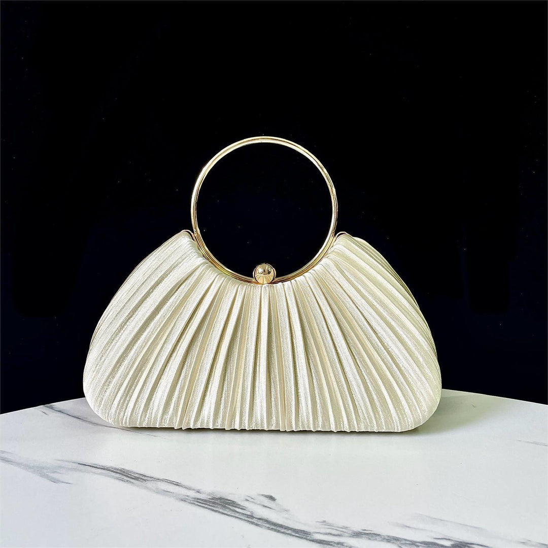 Pleated Evening Handbag with Metal Ring
