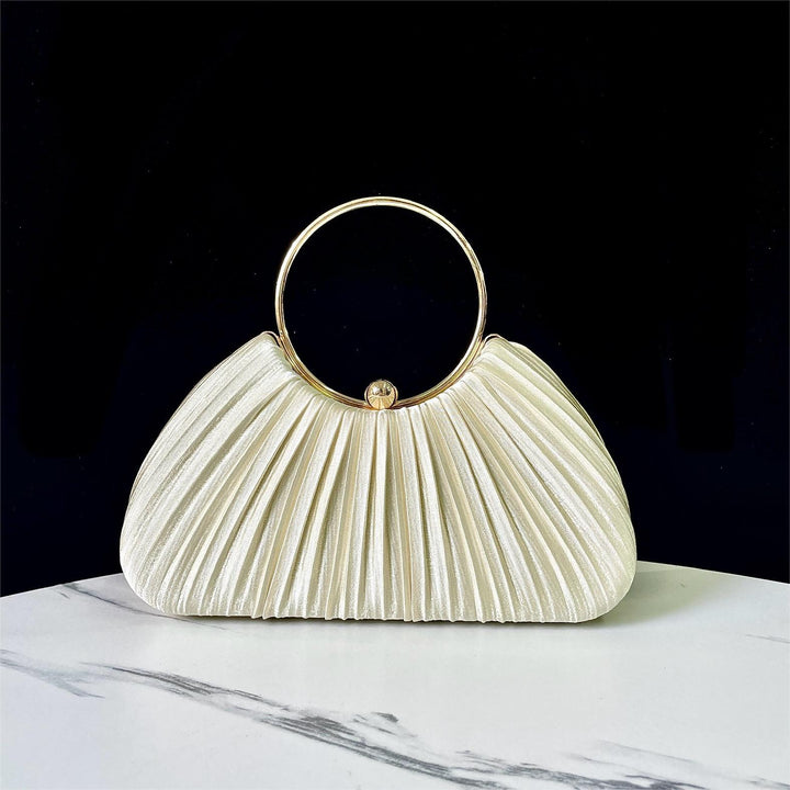 Pleated Evening Handbag with Metal Ring