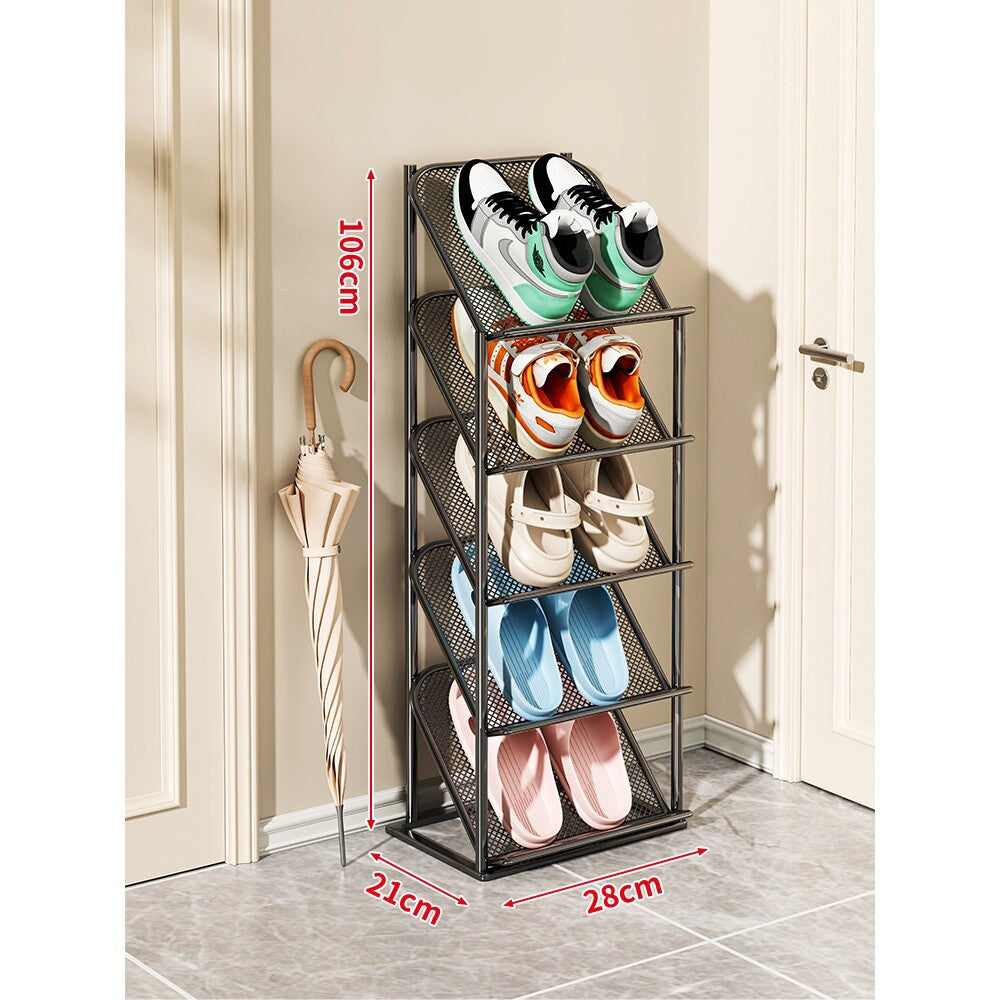 Four-Tier Vertical Angled Metal Mesh Shoe Rack Organizer