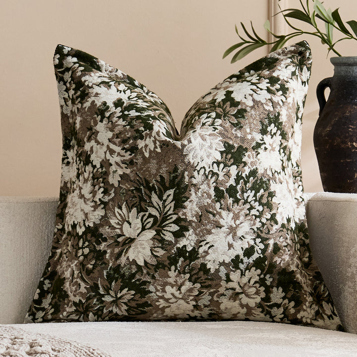 Oversized Jacquard Floral Velvet Throw Pillow Cover with Hidden Zipper