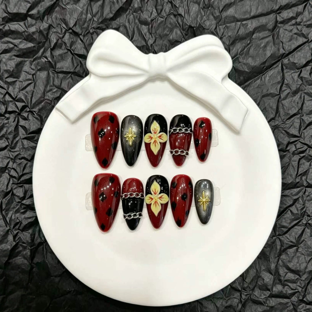 Artistic Stiletto Press-On Nail Art Set with Floral Themes