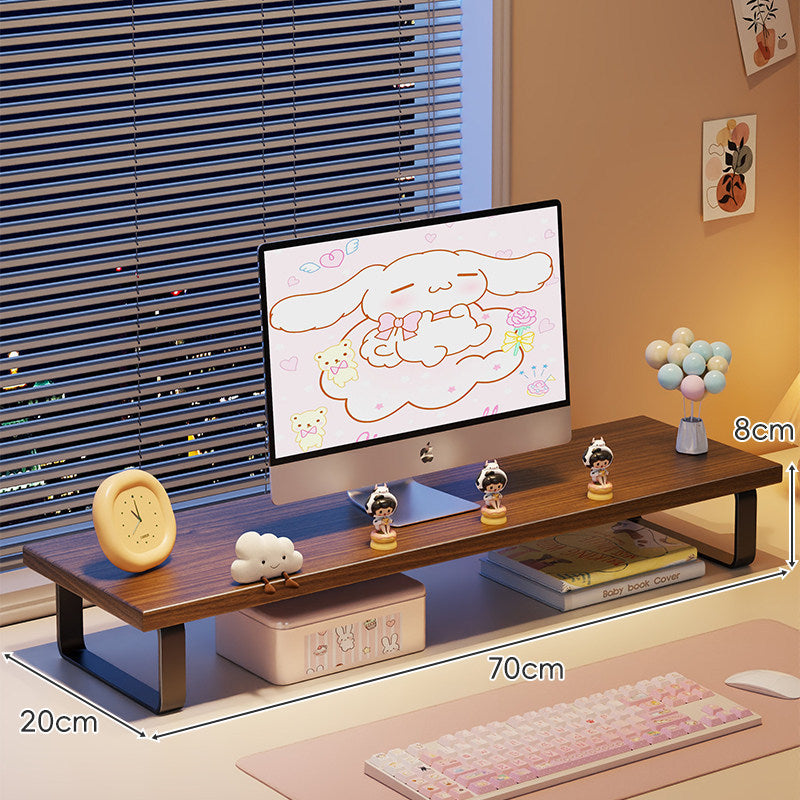 Elevated Monitor Riser Stand with Wood-Effect Top Metal Frame and Under-Shelf Storage