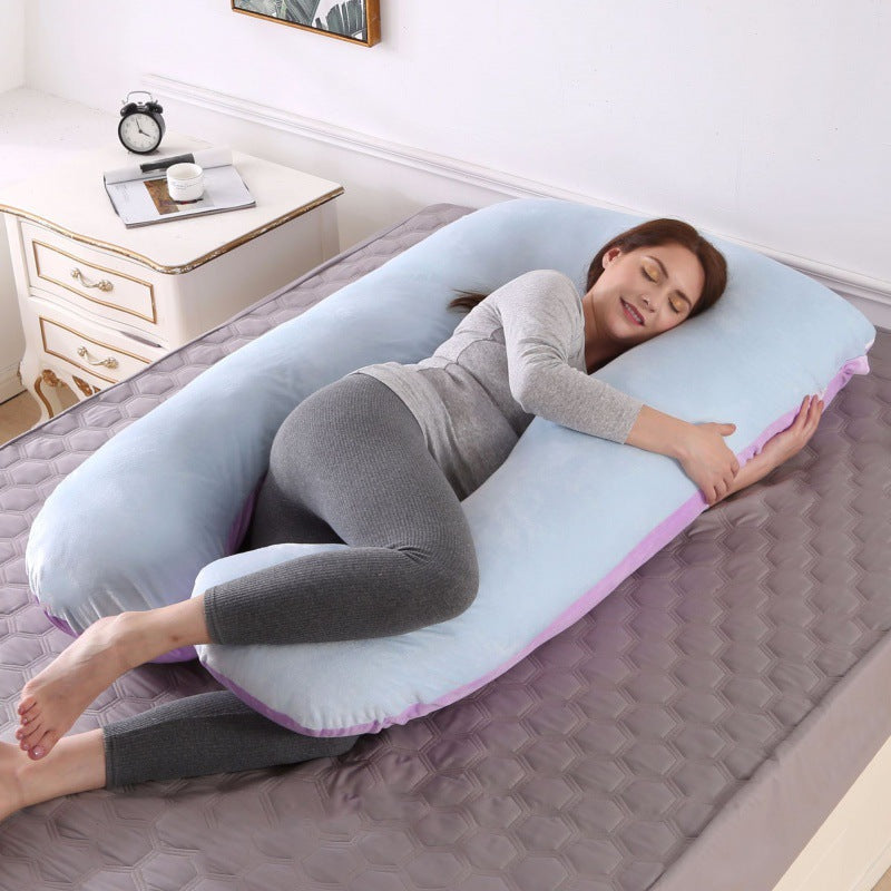 ergonomic U-shaped full-body maternity support pillow with removable washable velour cover and adjustable inner bolster Kalsten