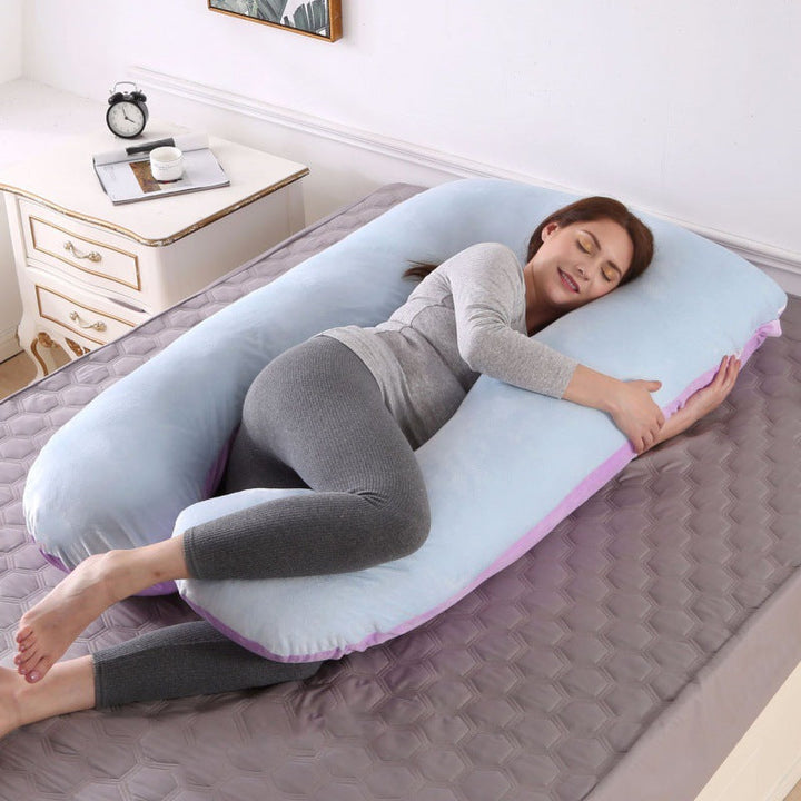 ergonomic U-shaped full-body maternity support pillow with removable washable velour cover and adjustable inner bolster Kalsten