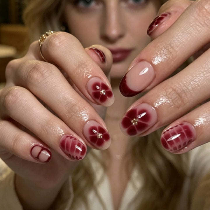 Artistic Press-On Nail Set with Floral Designs Kalsten