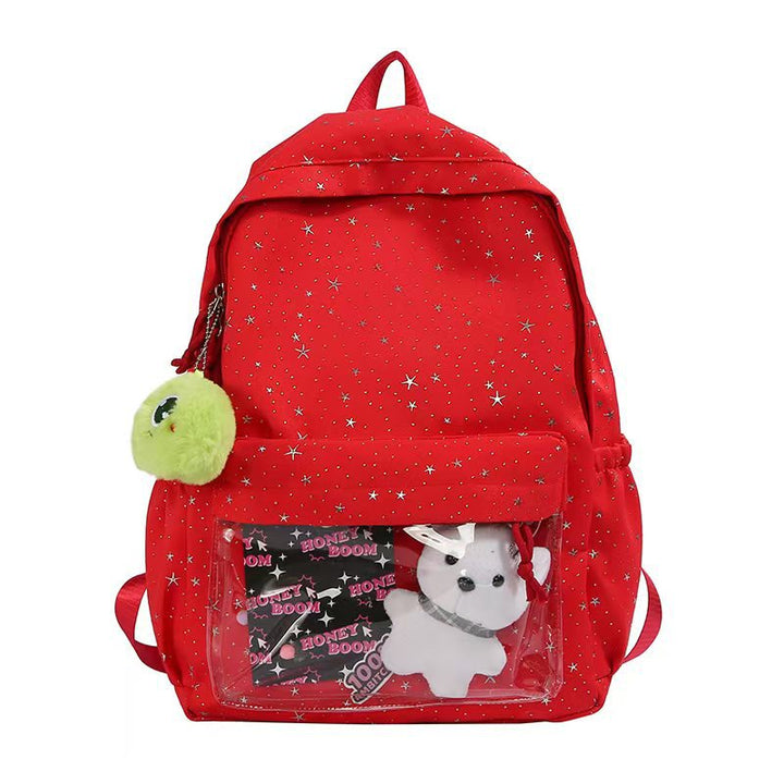 Backpack with Transparent Front Pocket and Cozy Kalsten Motif