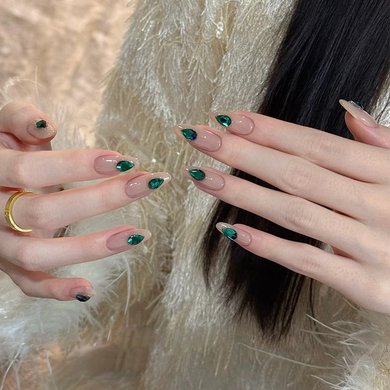 Elegant Press-On Nail Art with Gemstone Accents Kalsten