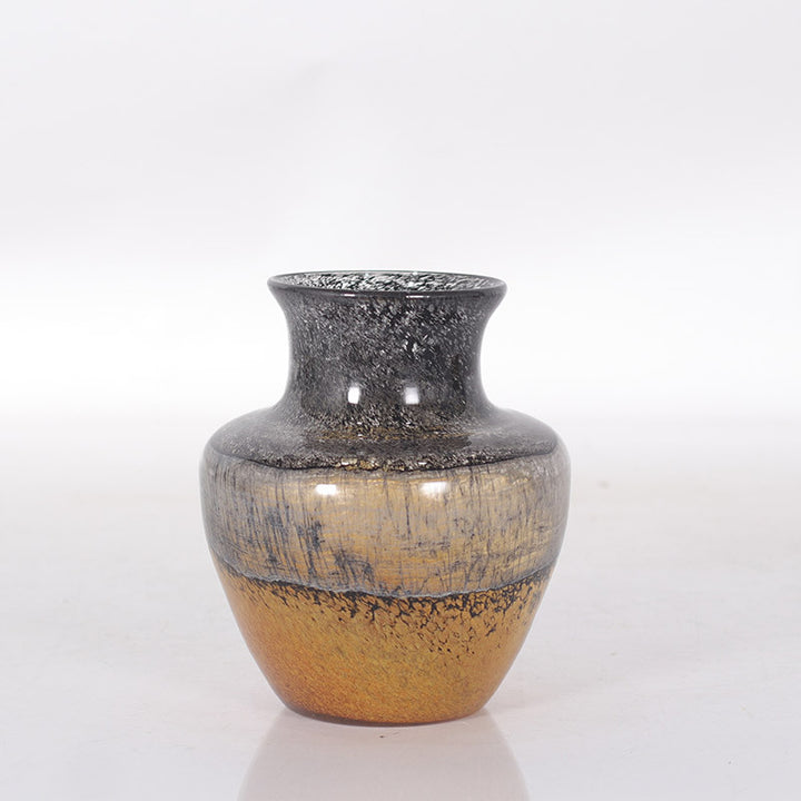 Handblown Flared-Neck Art Glass Decorative Vase with Textured Metallic Glaze Kalsten