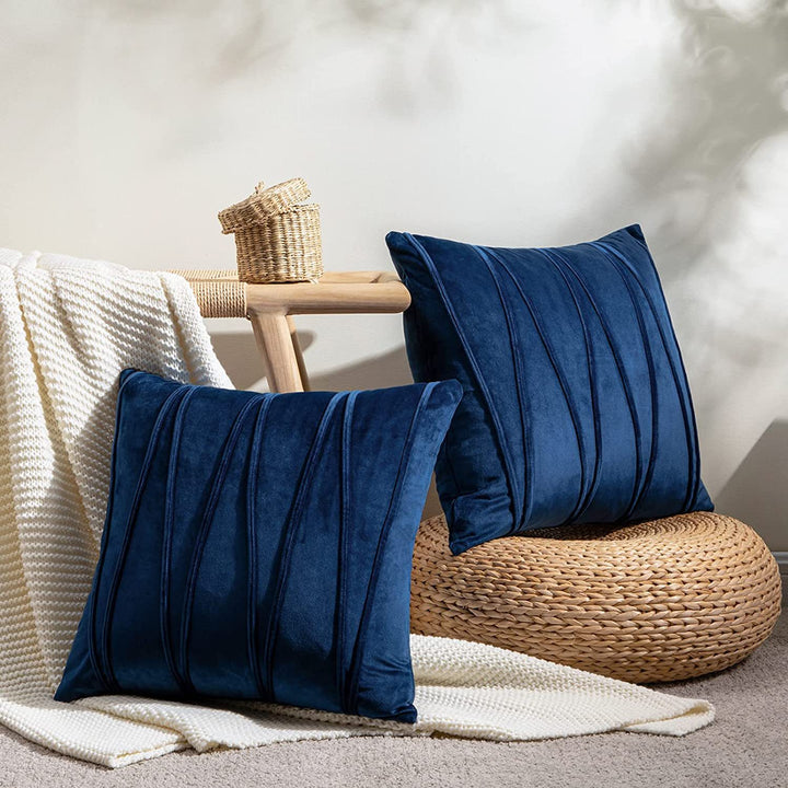 Square Velvet Corded Vertical Pleat Throw Pillow Cover with Hidden Zipper