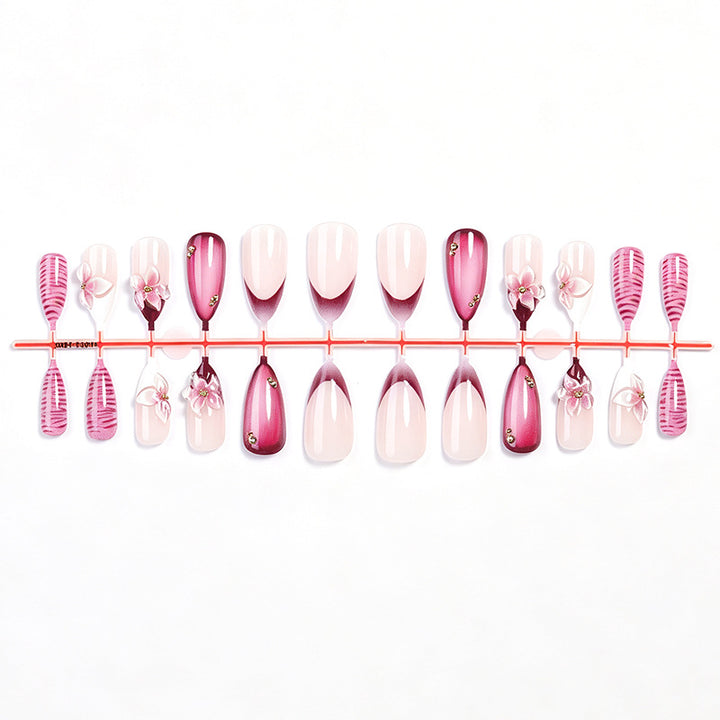 Premium Artistic Press-On Nail Set with Floral and Ombre Design Kalsten