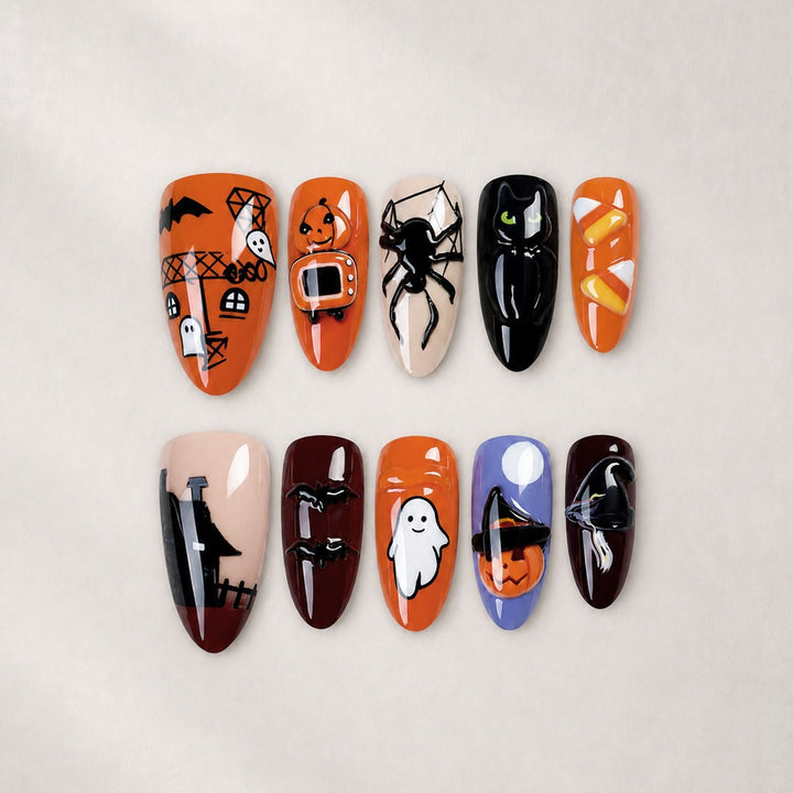 Fake nail set with spooky Halloween designs Kalsten