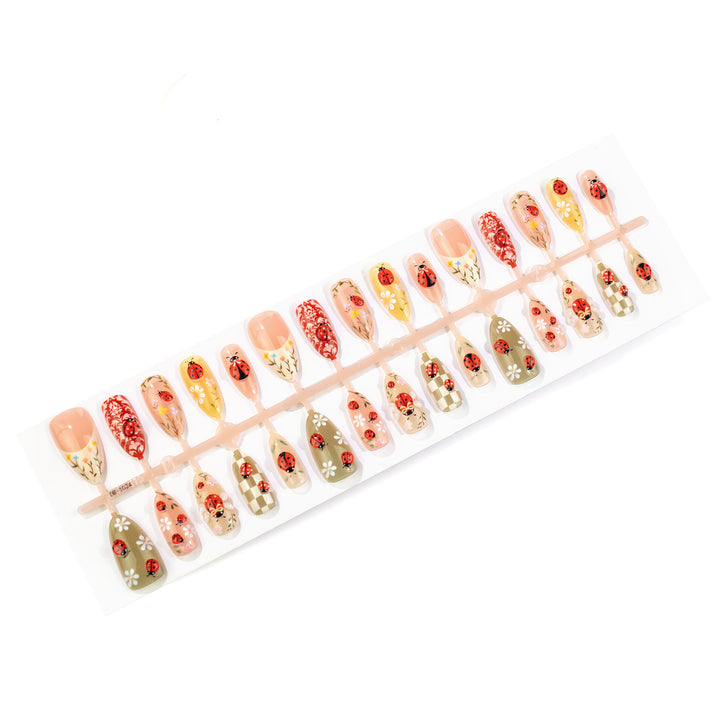 Artistic Ladybug Themed Press-On Nail Set