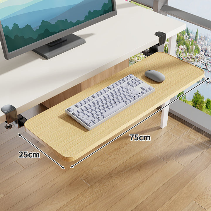 Clamp-Mounted Sliding Ergonomic Woodgrain Keyboard & Mouse Platform